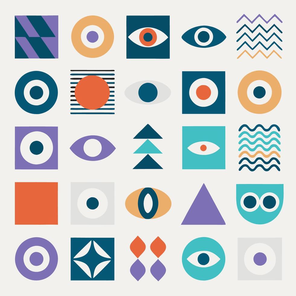 different colored geometric and symbols vector