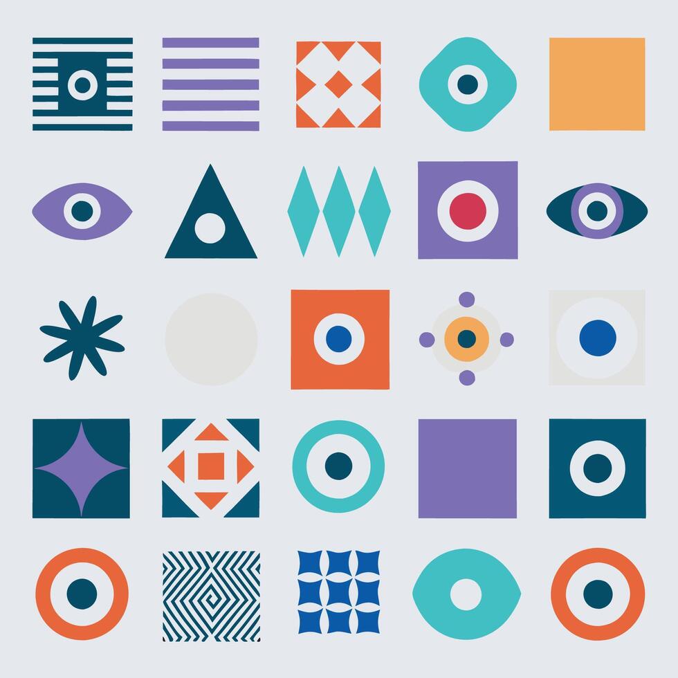 collection of different colored geometric and symbols vector