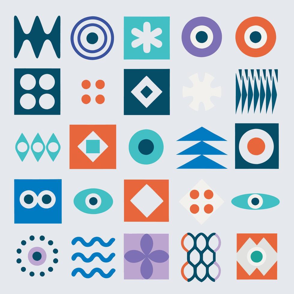 a collection of different colored geometric symbols vector