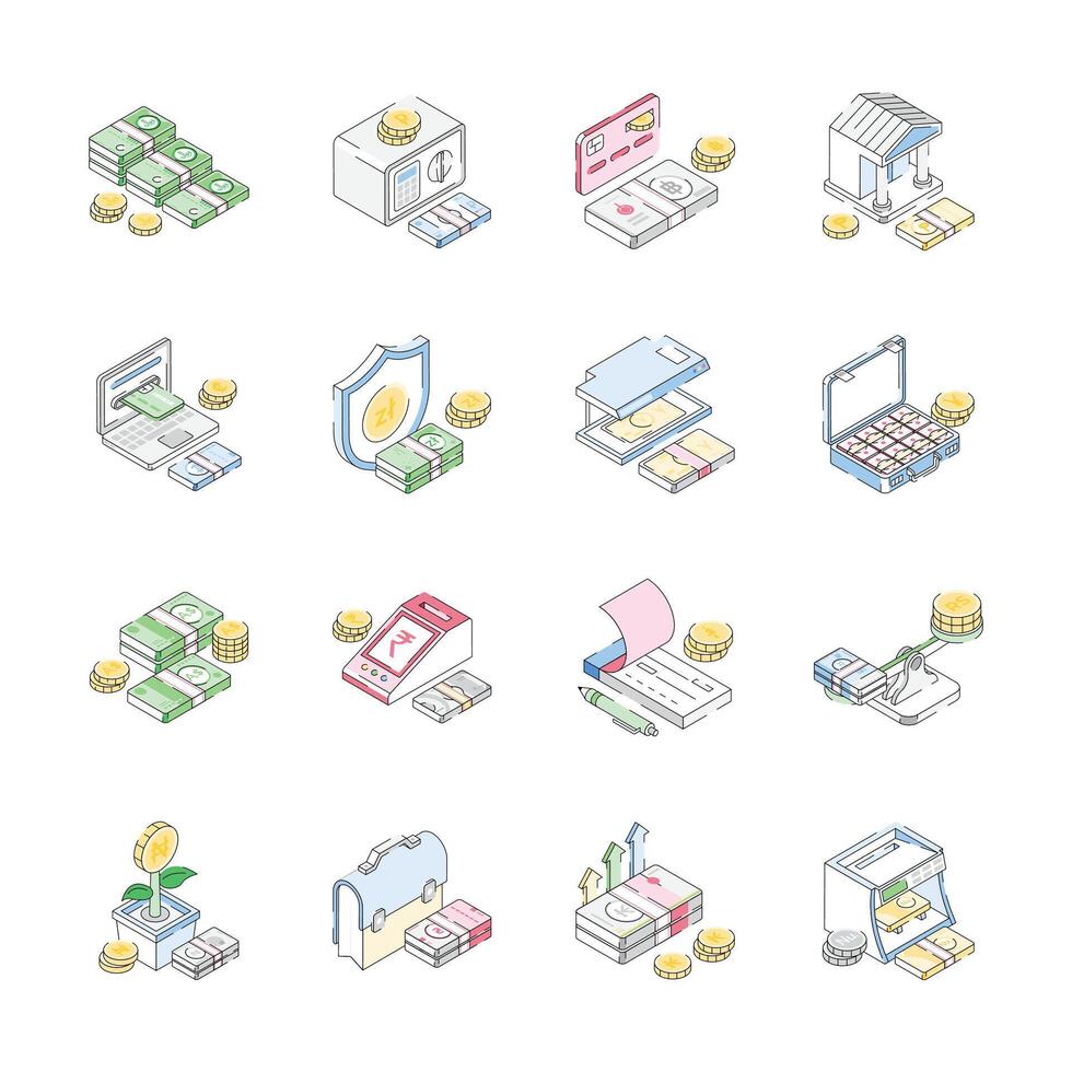 Handy bundle of isometric icon showing finance planning concepts vector