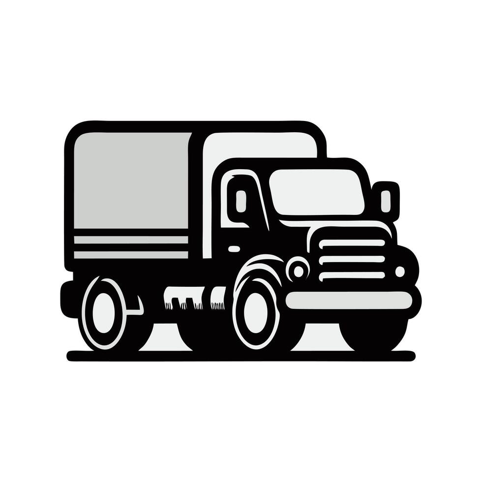 Stylized Black And White Truck With Cargo Bed On A White Background Evoking Classic Design vector
