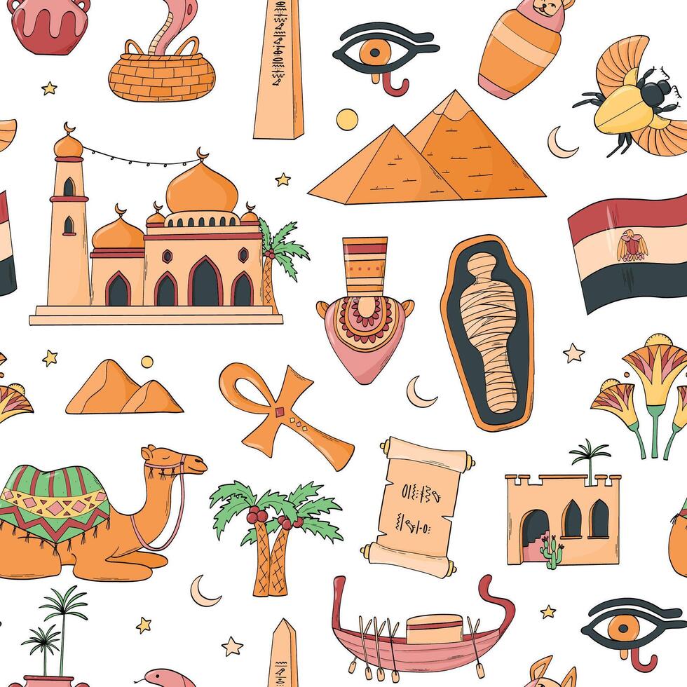egypt doodles seamless pattern for wallpaper, print, background, wrapping paper, etc. EPS 10 vector