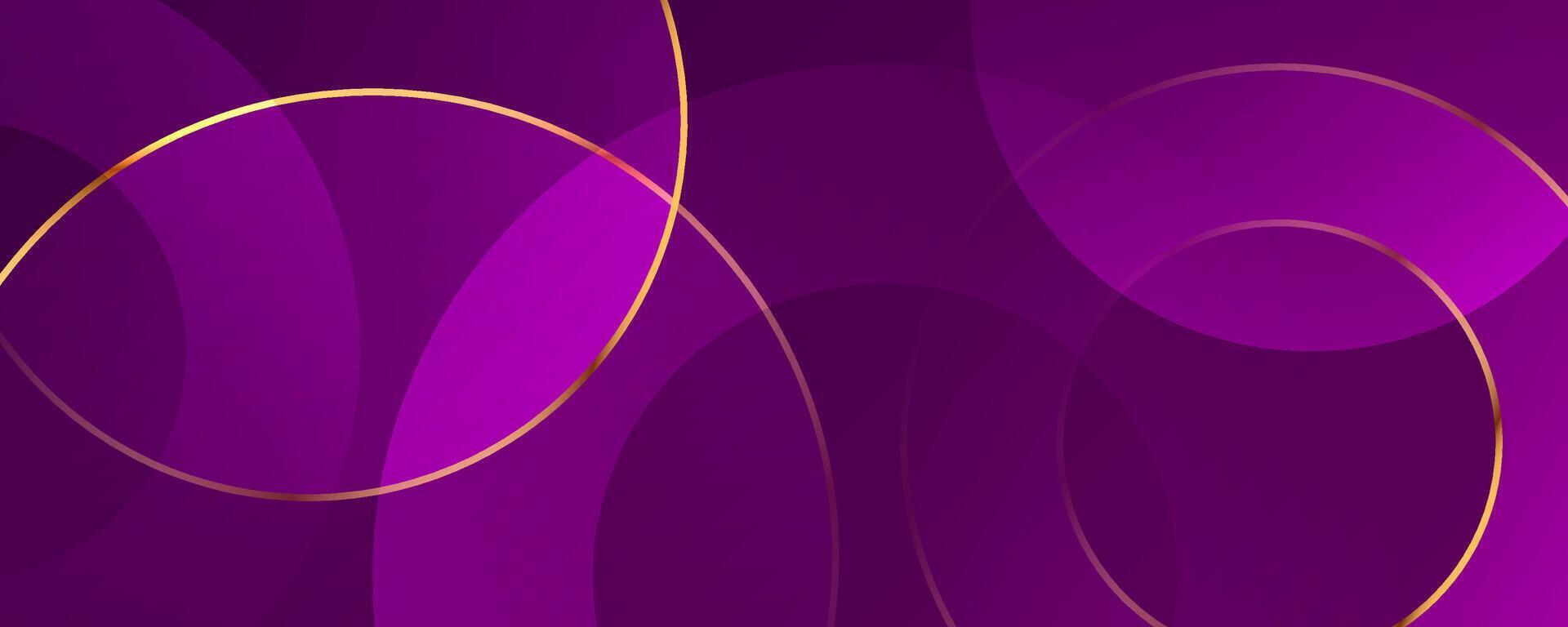 3D purple luxury abstract background overlap layer on dark space with golden circles lines decoration. Modern graphic design element cutout shape style concept for web, flyer, card or brochure cover vector