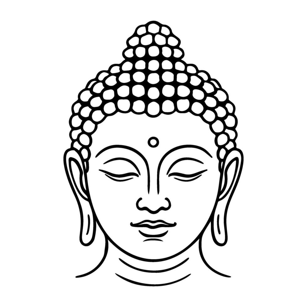 Outline Buddha head, minimalist black and white illustration. simple and elegant style. Perfect for digital and printed products, modern and traditional design. vector