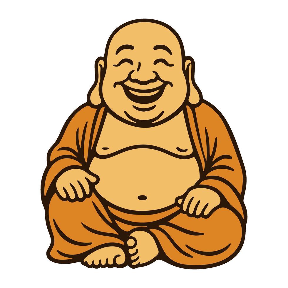 laughing Buddha or Happy Buddha sitting in a meditative pose.Clean bold outlines and flat style, for informal, adult, or alternative creative projects. illustration vector
