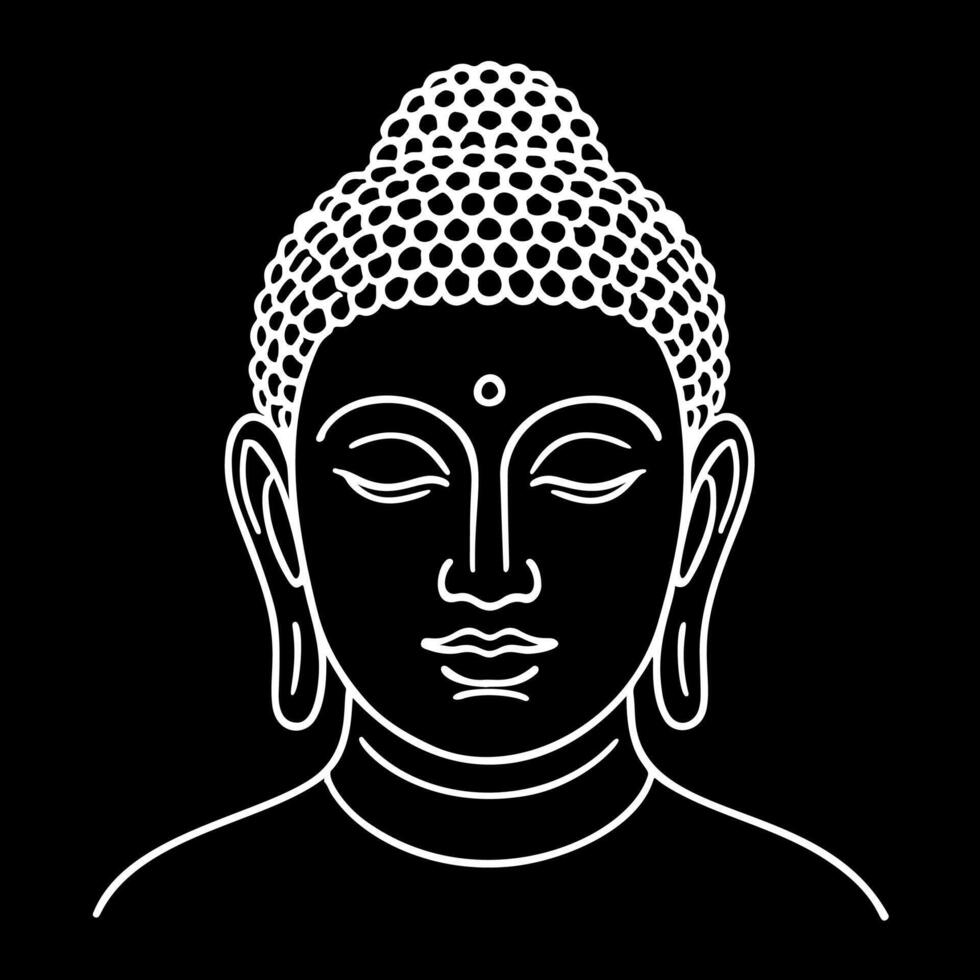 Buddha head, minimalist black and white illustration. simple style. for digital and printed products, modern and traditional design. vector