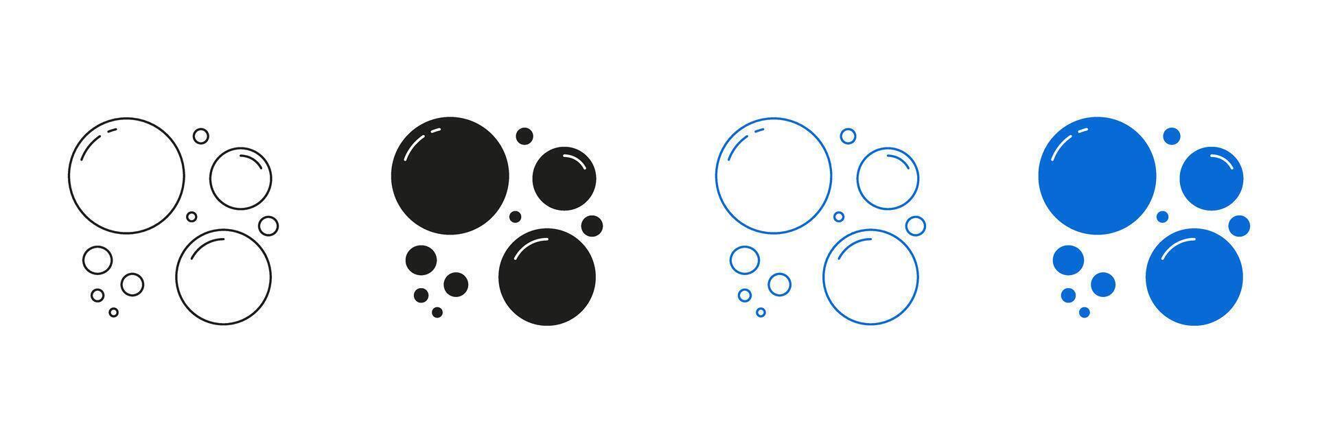 Air Bubbles And Carbonated Foam Line And Solid Icon Set. Floating Water Droplets And Soap Effervescence Symbol Collection. Isolated Illustration vector