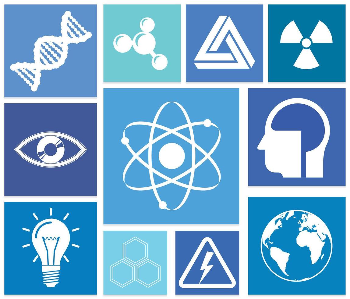 science icon set blue color background vector