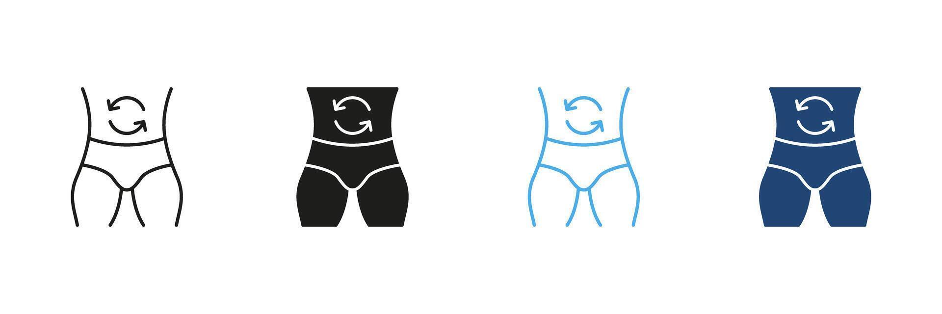 Waist Shaping and Fitness Line and Solid Icon Set. Slimming, Health, and Exercise Symbol Collection. Isolated Illustration vector