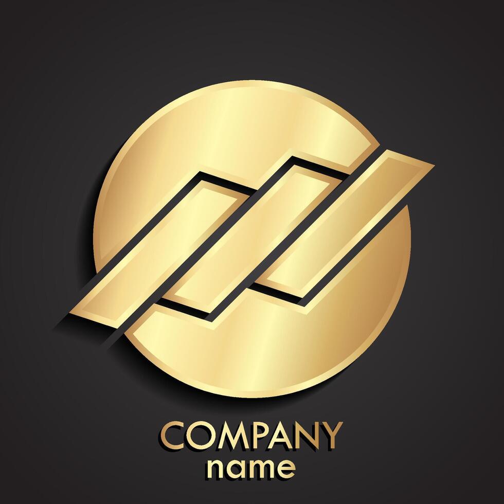3d golden logo circle with three stripes vector