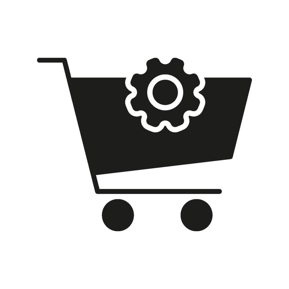 Shopping Cart With Gear Solid Icon. E-Commerce Optimization, Online Shopping Configuration, And Retail Management Silhouette Symbol. Digital Marketplace Enhancement. Isolated Illustration vector