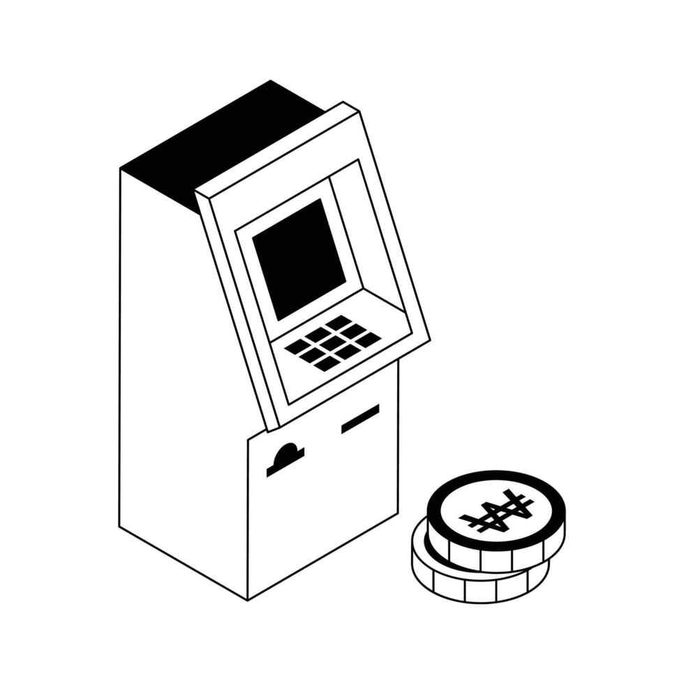 A premium isometric icon of atm cash machine. vector