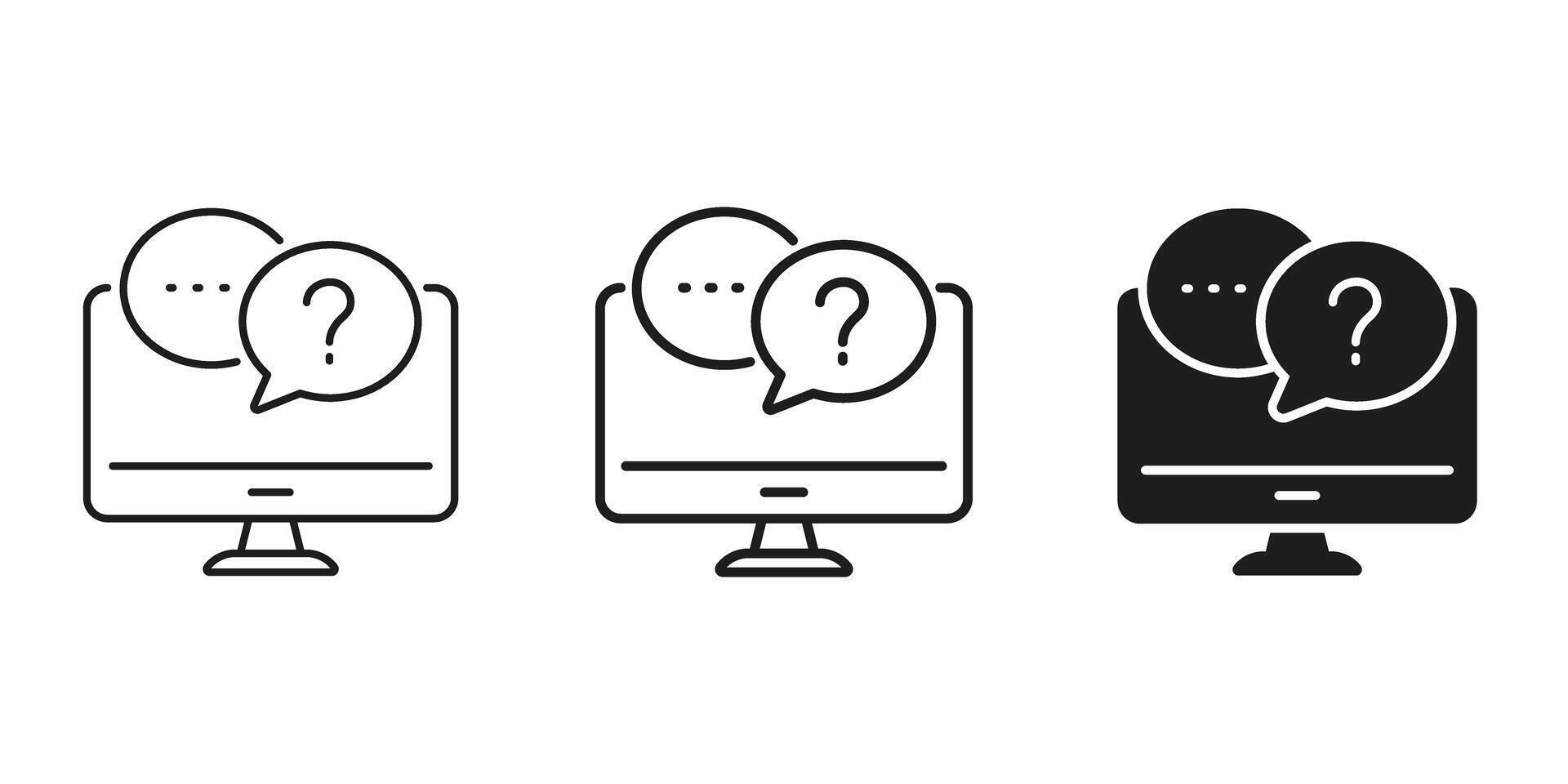 Computer With Chat Bubbles Line and Solid Icon. Online Communication, Customer Support, And Virtual Assistance Symbol. Digital Interaction. Isolated Illustration vector