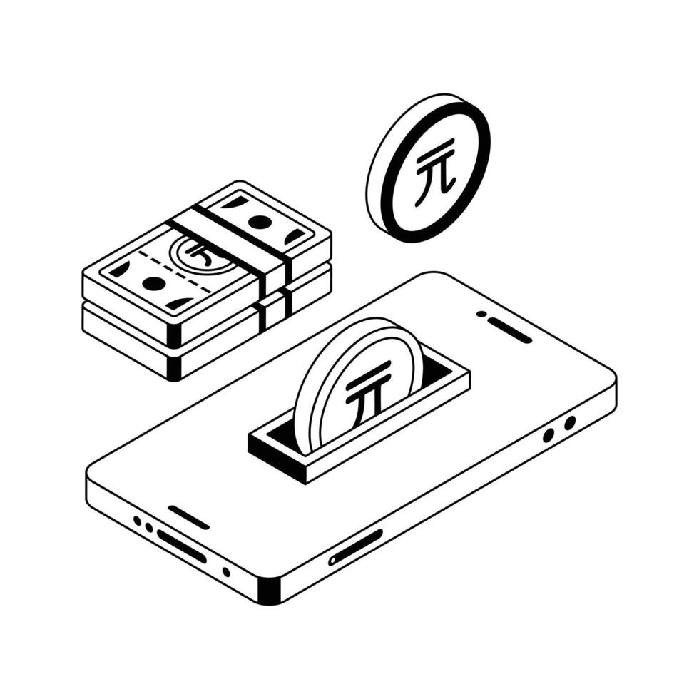 A captivating isometric icon showing mobile payment system. vector