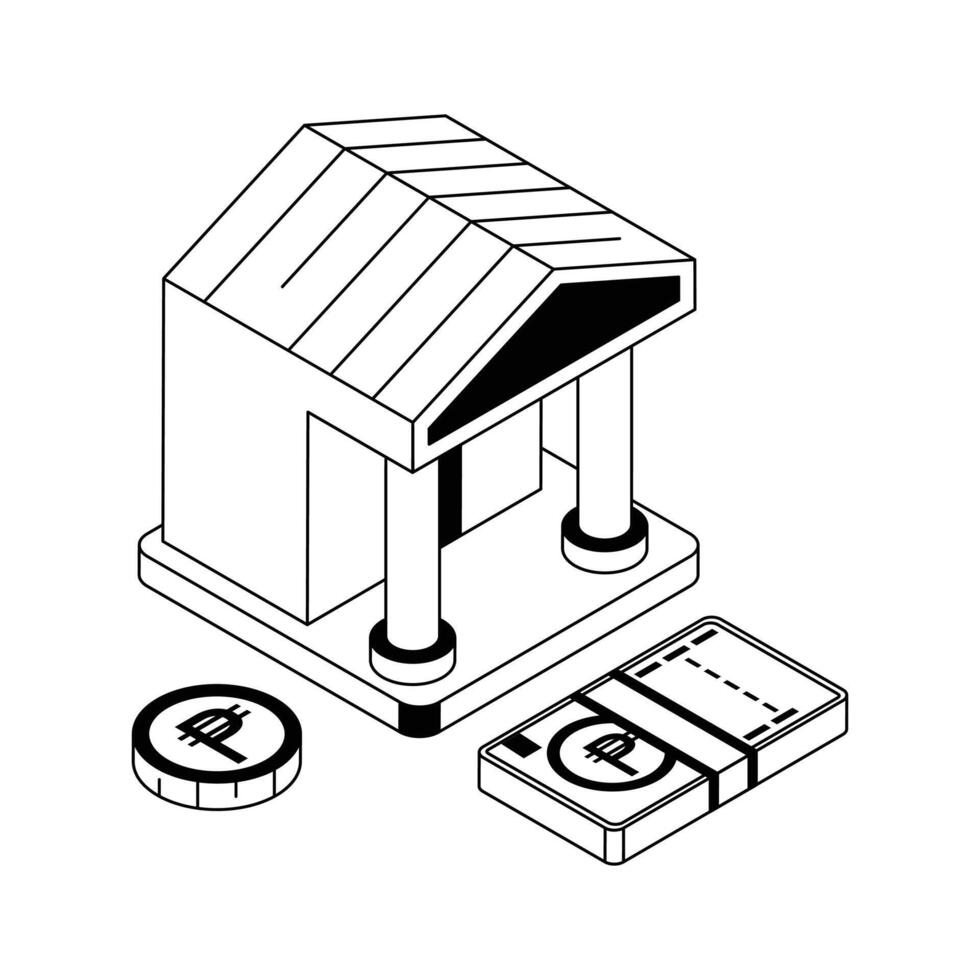 A modern isometric icon representing commercial bank building. vector