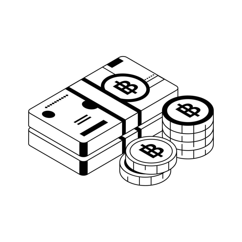 A captivating isometric icon showing thai baht bills. vector