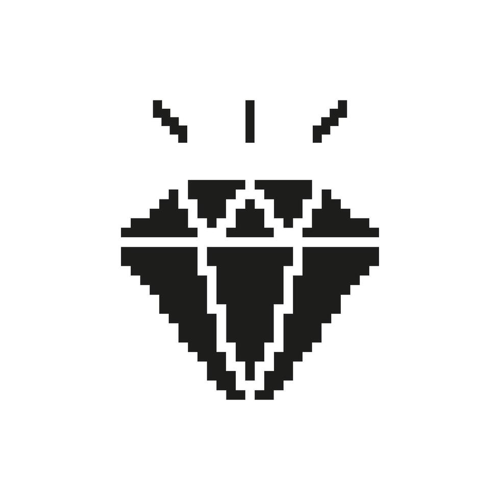 Pixelated Diamond Icon. Luxury, Wealth, And Prestige Symbol. Retro Gaming Style Gemstone Illustration. Isolated Illustration vector