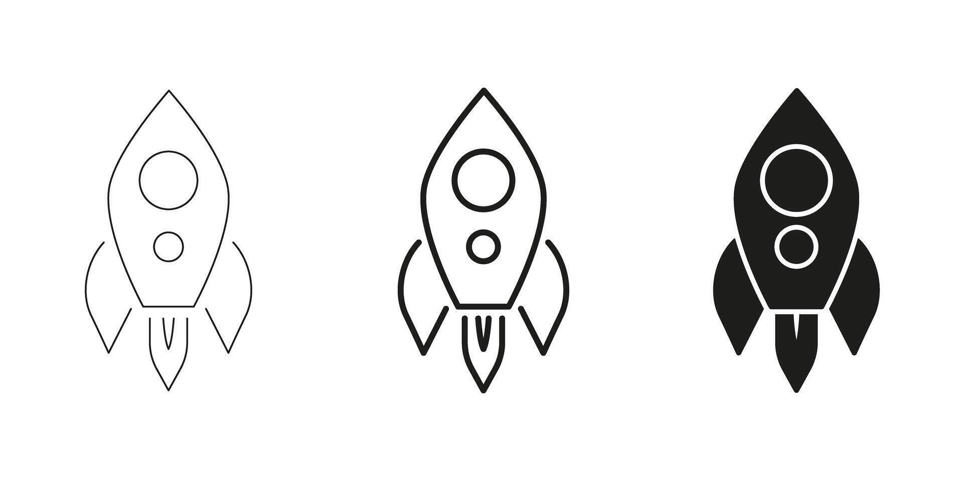 Rocket Ship Icons In Line, Outline, And Glyph Icon Set. Space Exploration And Innovation Symbol Collection. Technology, Startup, And Futuristic Themes. Isolated Illustration vector