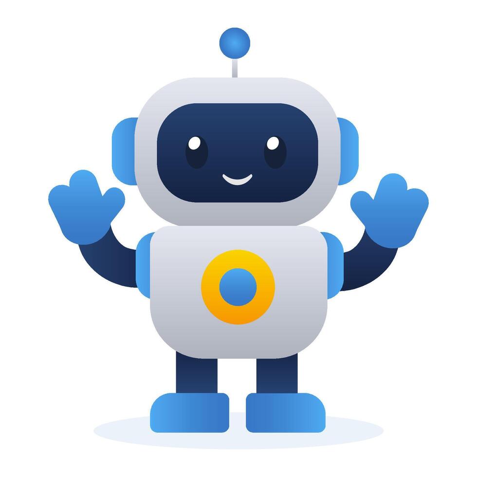 Cute friendly robot waving hello flat illustration vector