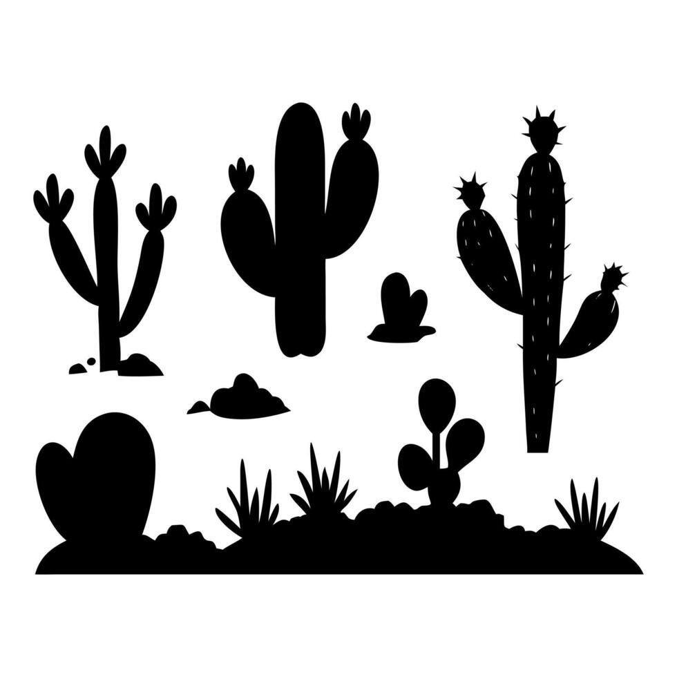 Desert cactus silhouettes a collection of black and white images vector