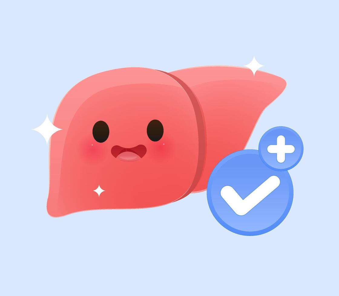 a cute liver character smiling happily, representing good condition and health. Flat style illustration. vector