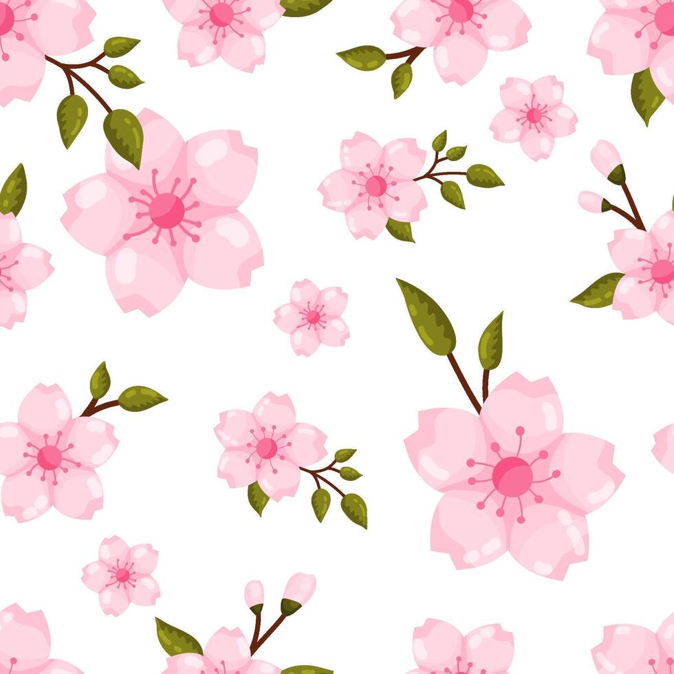 Pink Cherry Blossom Seamless Pattern White background vector