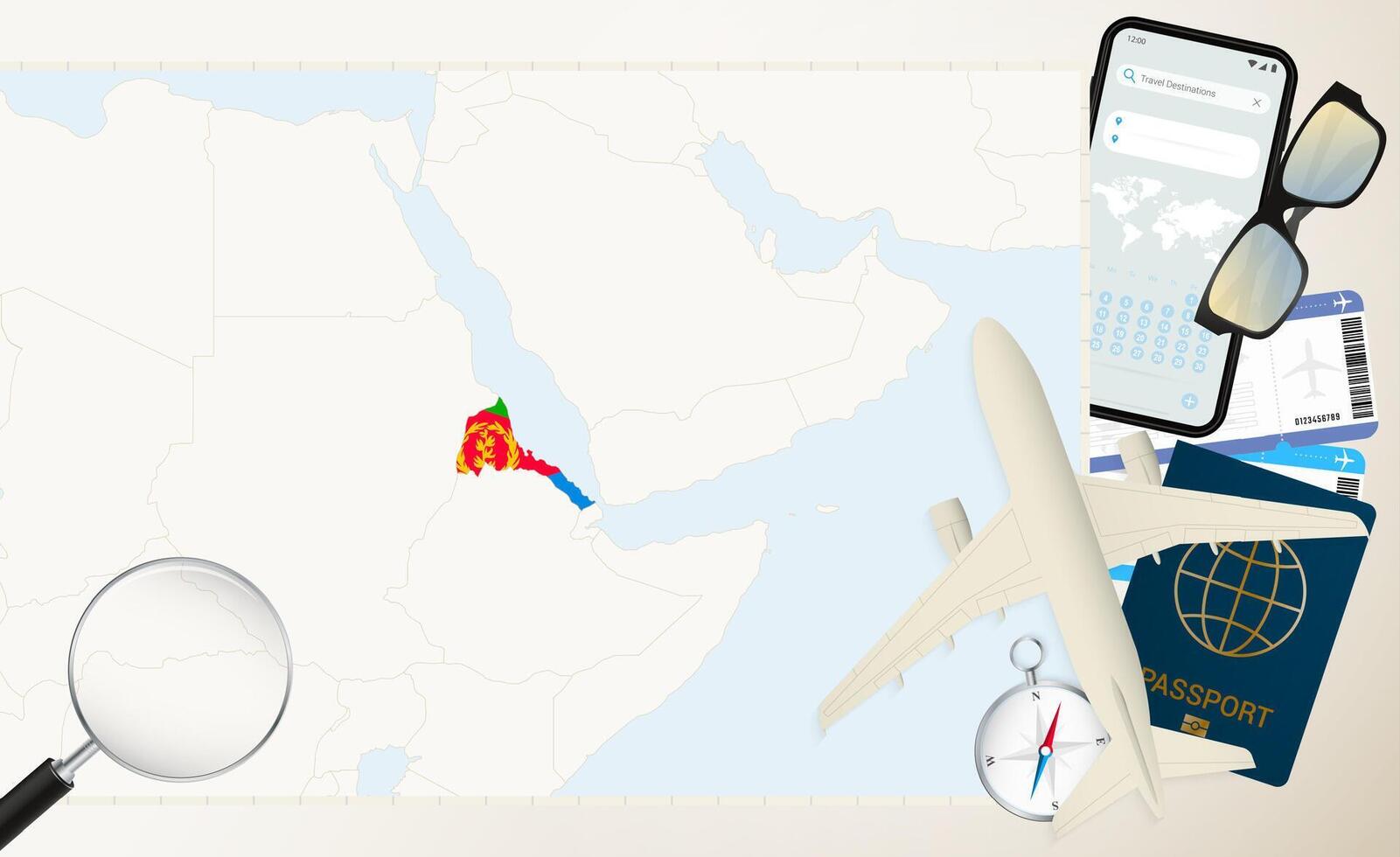 Eritrea map and flag, cargo plane on the detailed map of Eritrea with flag. vector