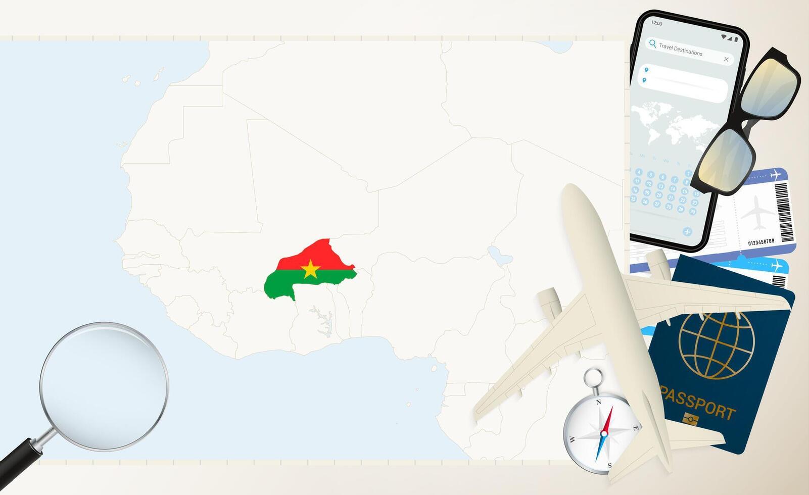 Burkina Faso map and flag, cargo plane on the detailed map of Burkina Faso with flag. vector