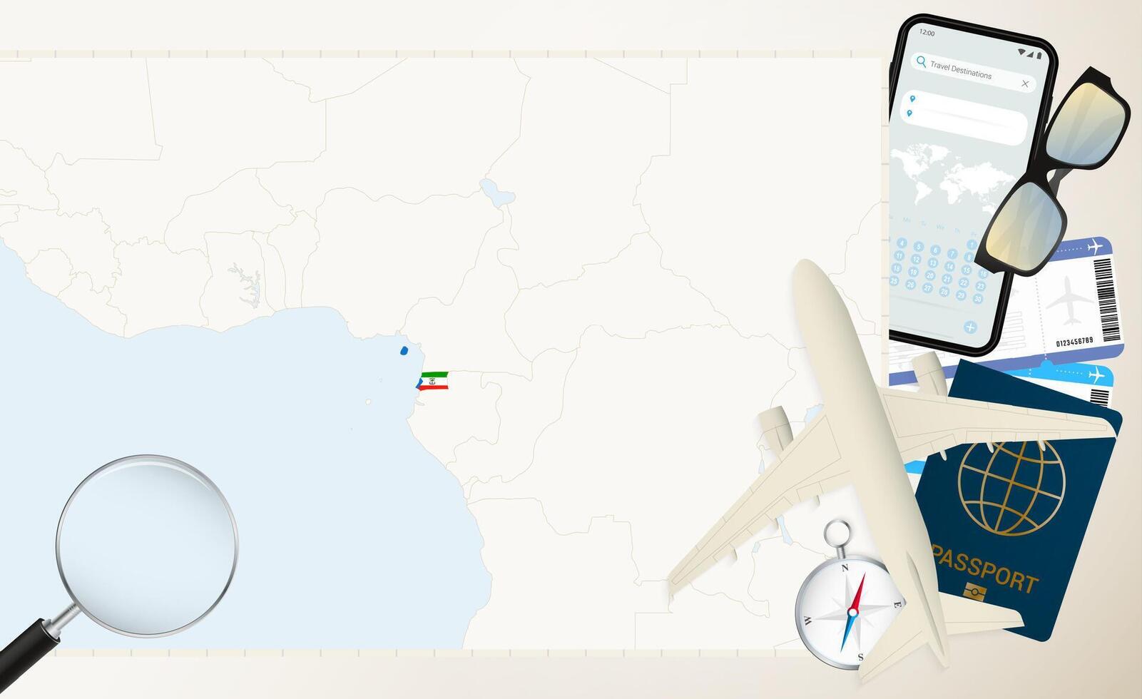 Equatorial Guinea map and flag, cargo plane on the detailed map of Equatorial Guinea with flag. vector