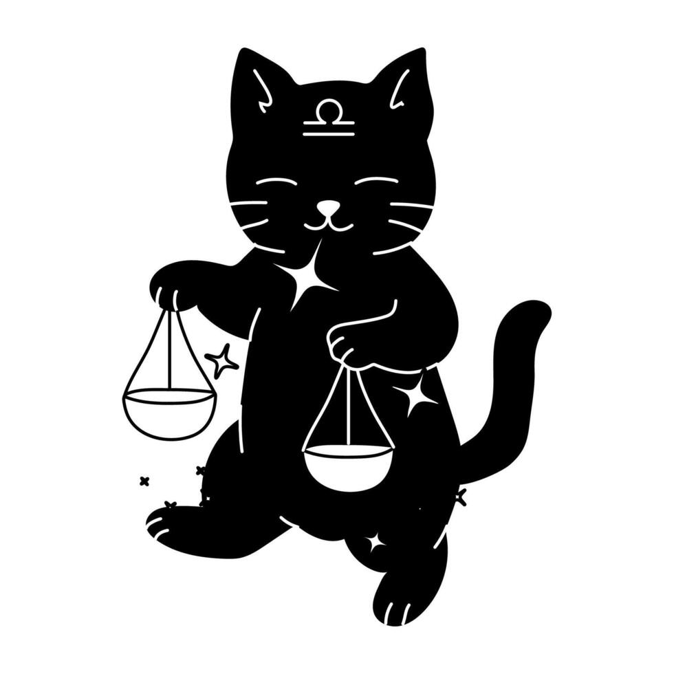 Cat surrounded by Libra zodiac sign symbol, representing balance and harmony, often associated with astrology, air element, and fairness vector