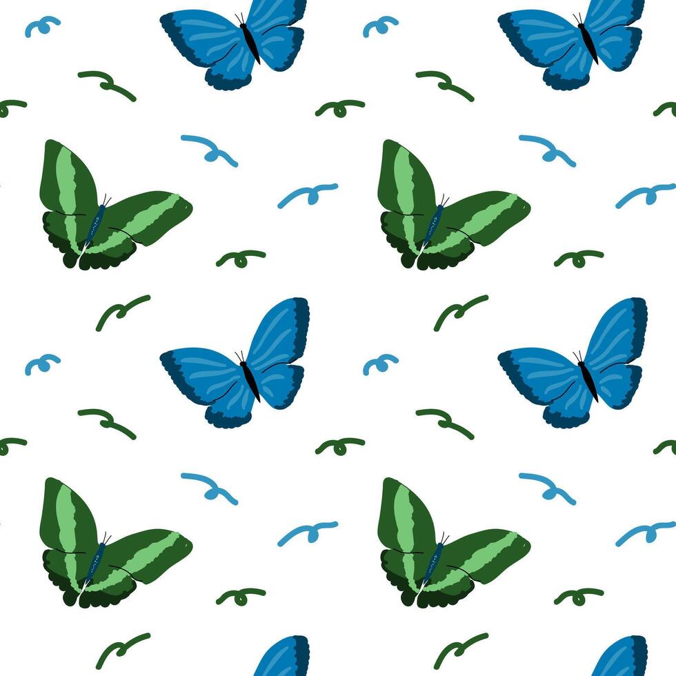 Colorful tropical butterflies and leaves pattern design for nature themed projects vector