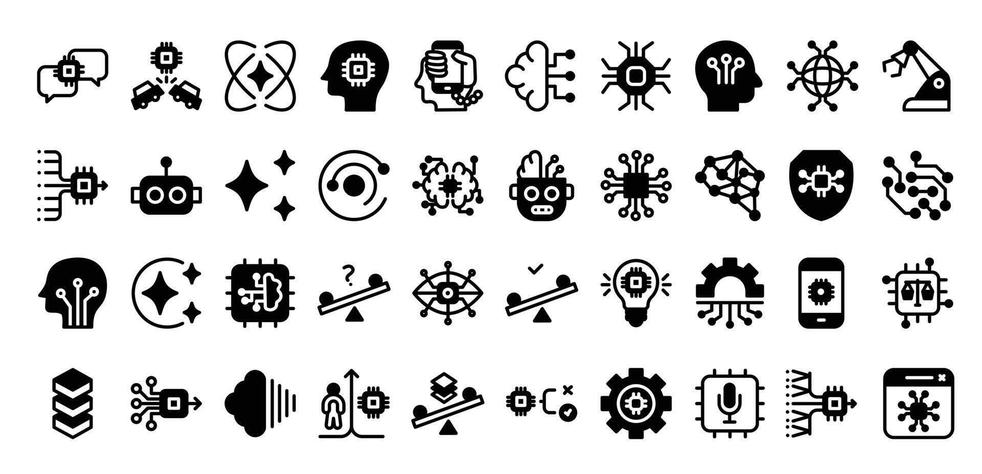 Artificial Intelligence glyph icons set. illustration vector