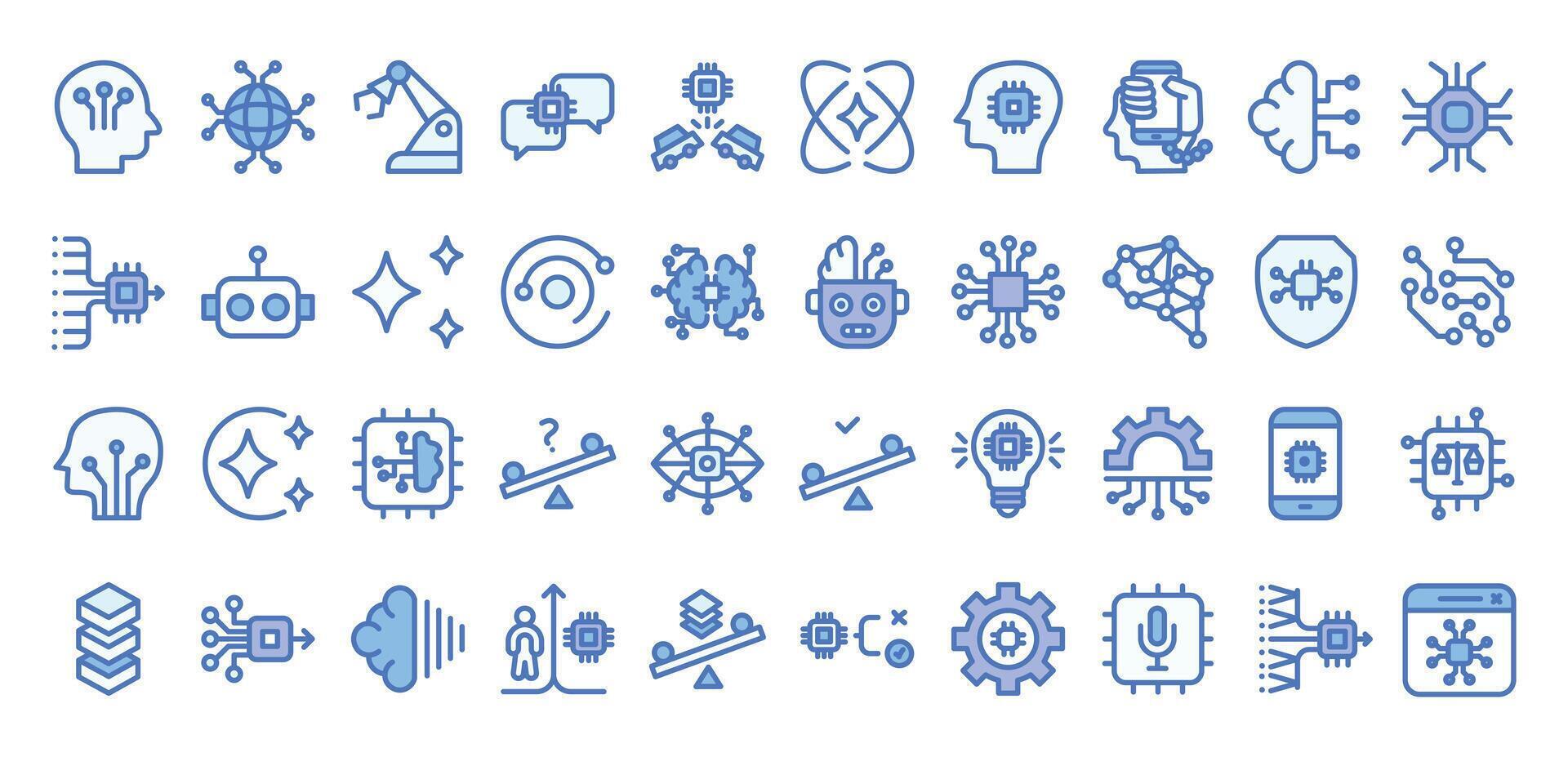 Artificial Intelligence blue color icons set vector