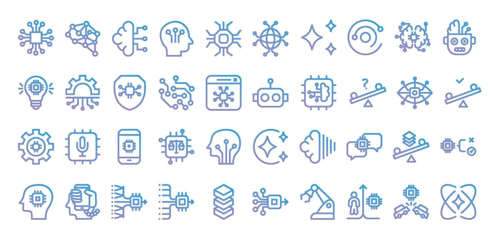 Artificial Intelligence gradient outline icons collection. illustration vector