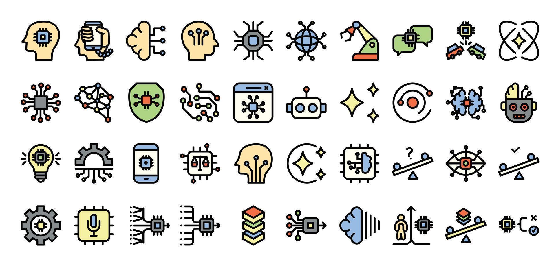 Artificial Intelligence filled outline icons set. vector