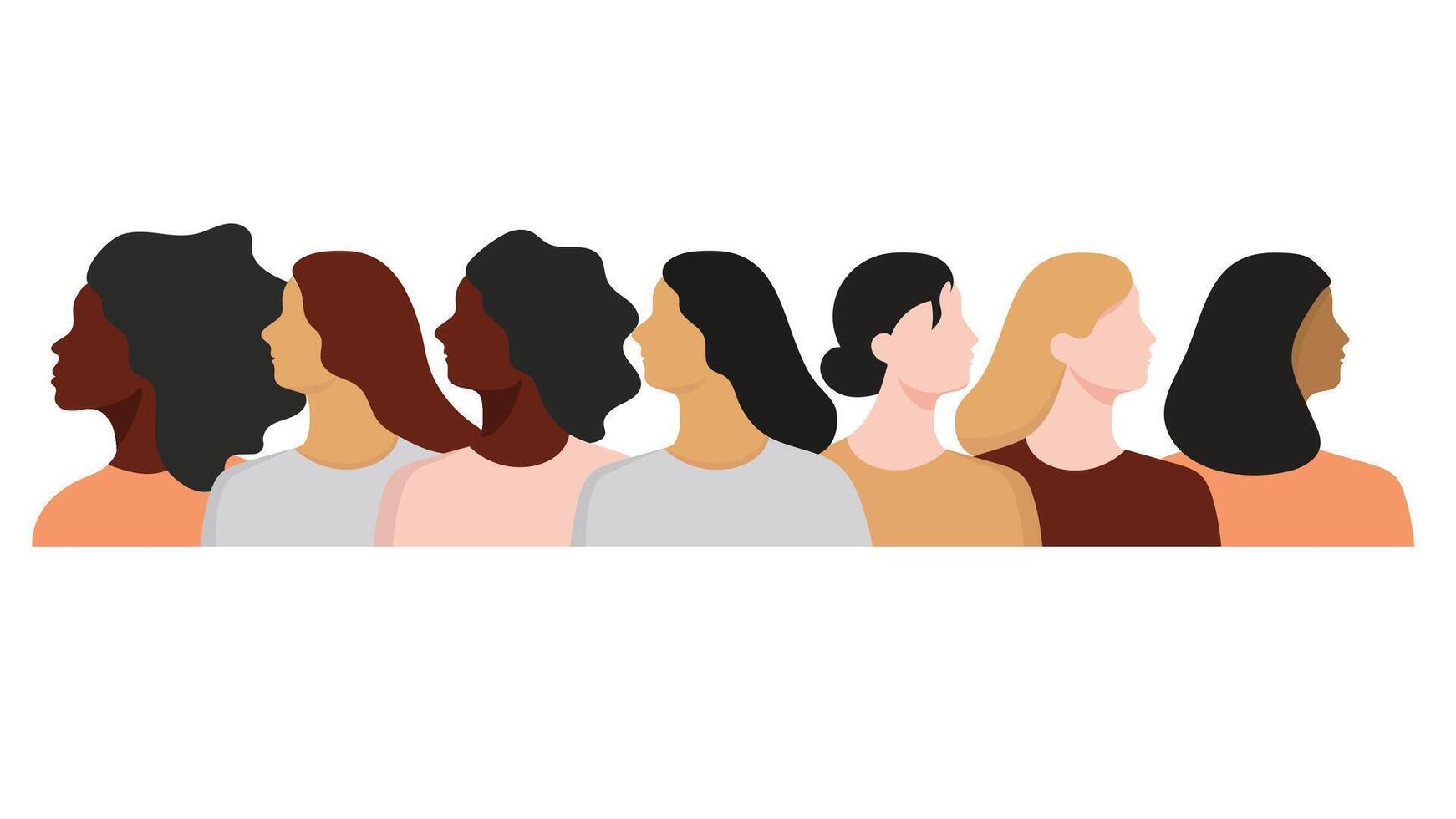 Women of different races and age standing together. Minimal flat style illustration. vector