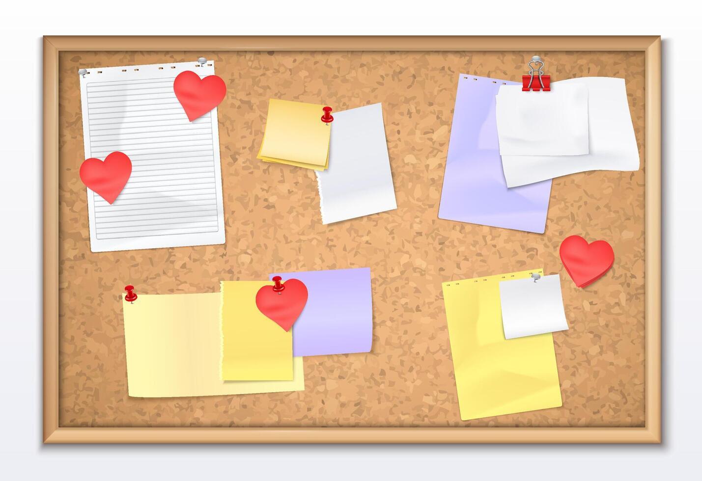 Vision Board Realistic composition with notes and hearts vector
