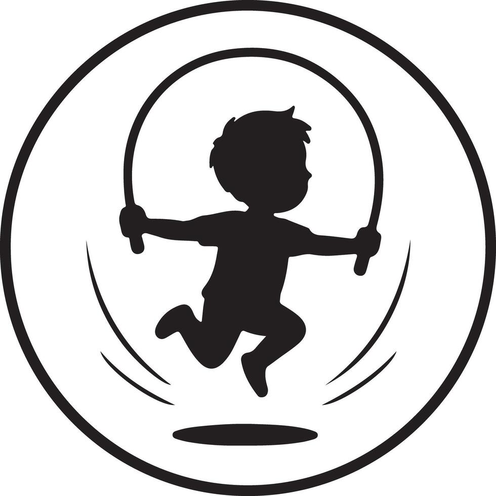 Silhouette of a child jumping rope inside a circle on a white background illustration vector