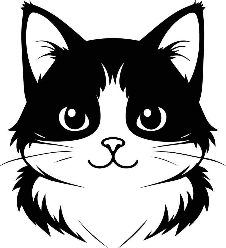 Sweet Cartoon Kitten Face Outline Digital Art vector