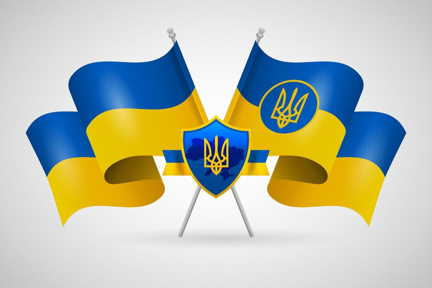 Ukrainian flag and coat of arms shiel, illustration with trident emblem vector
