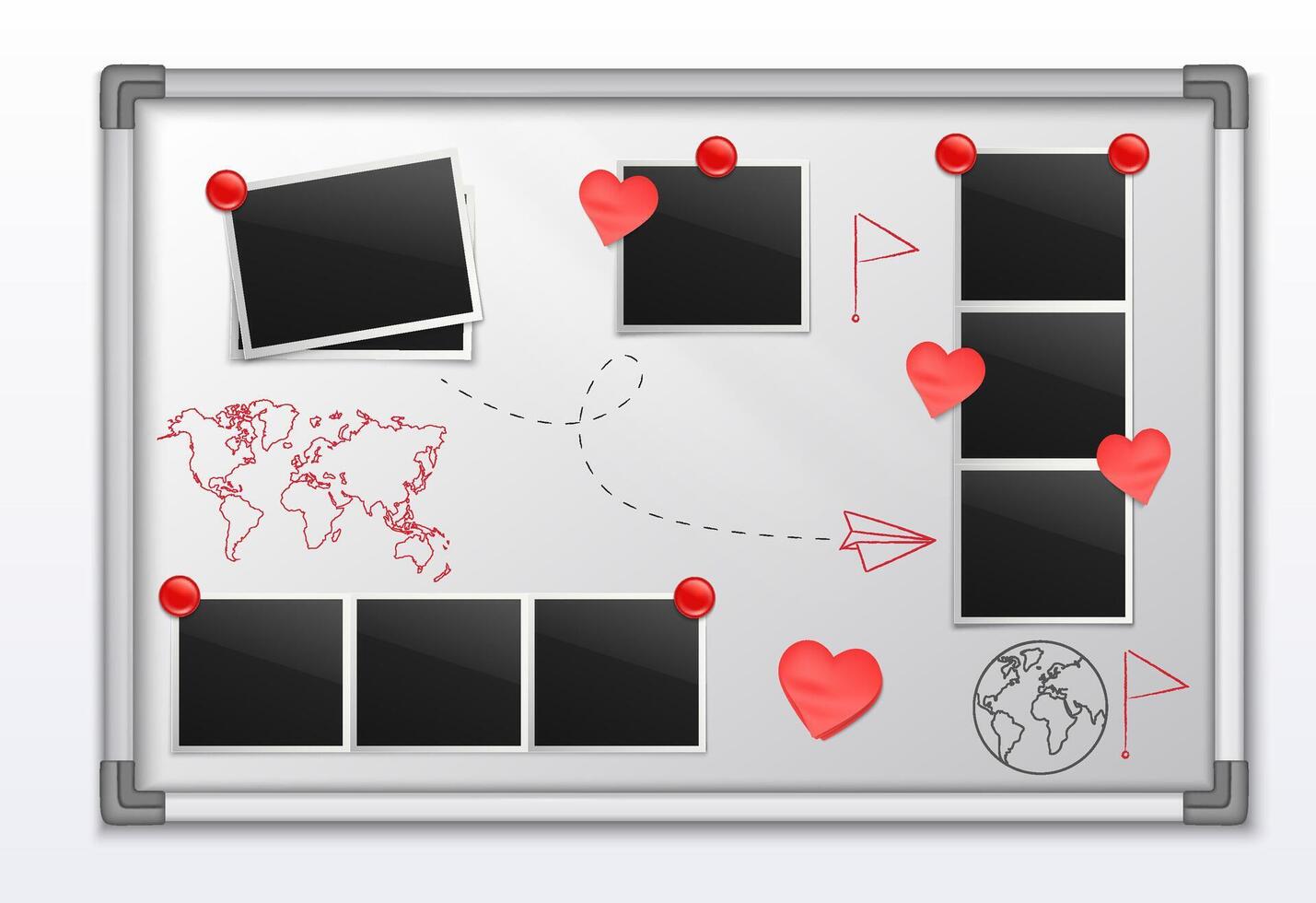 Vision Board Realistic composition with Travel notes and hearts vector