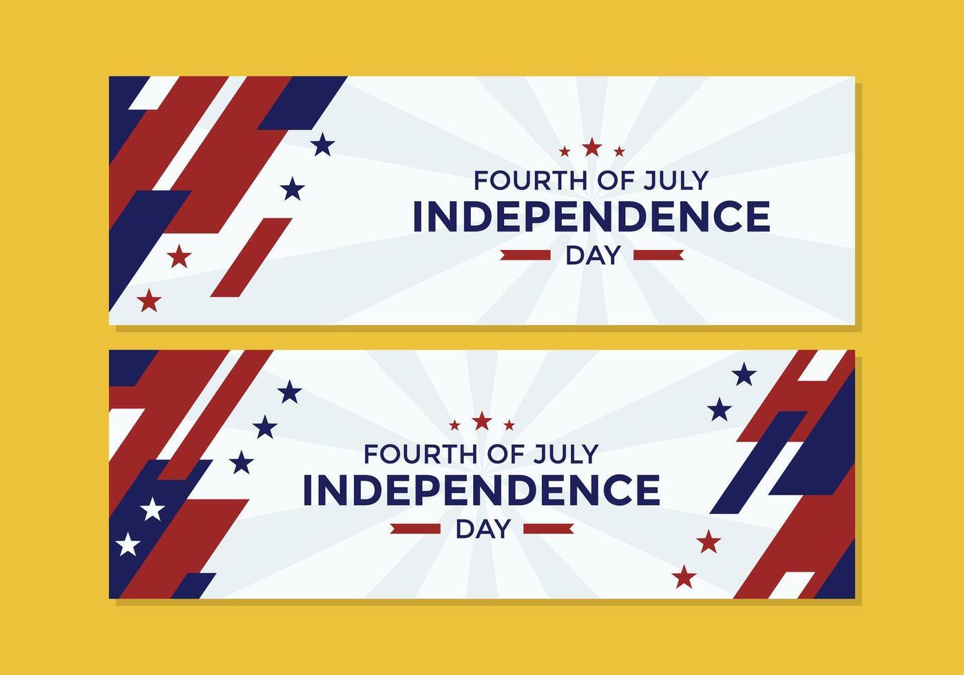 Fourth of July banner template banner set on yellow background with American flag elements such a star shape, red and blue color vector