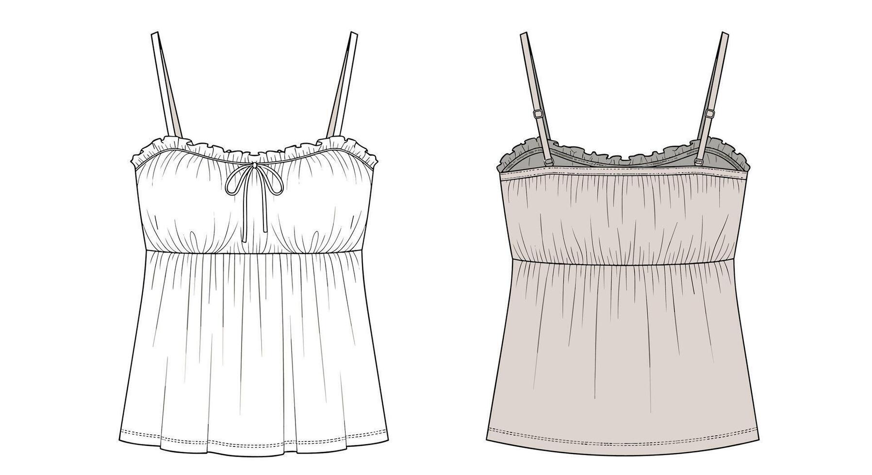 Light and Airy Cotton Camisole with Tie Front Design and Delicate Gathered Details vector