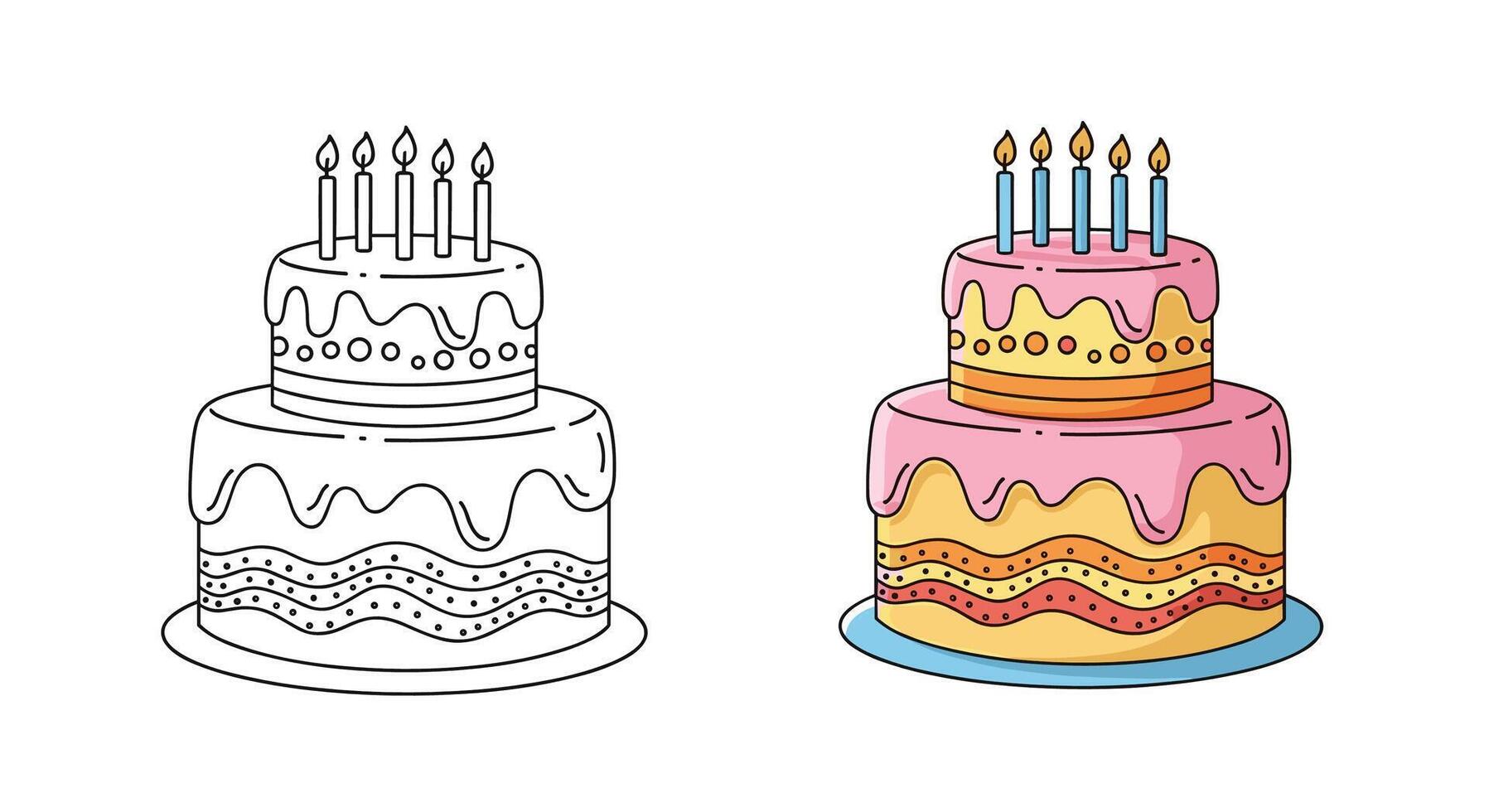 A Sweet and Delicious Two Tier Cake with Candles Ready for a Party vector