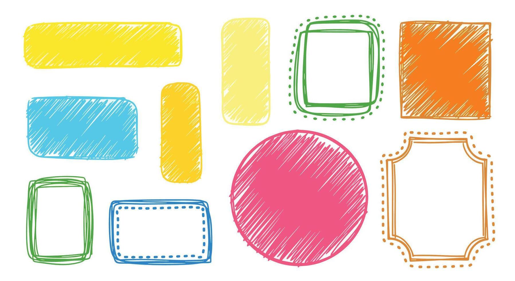 Collection of Hand Drawn Doodle Frames and Geometric Shapes with Colorful Sketch Fill vector