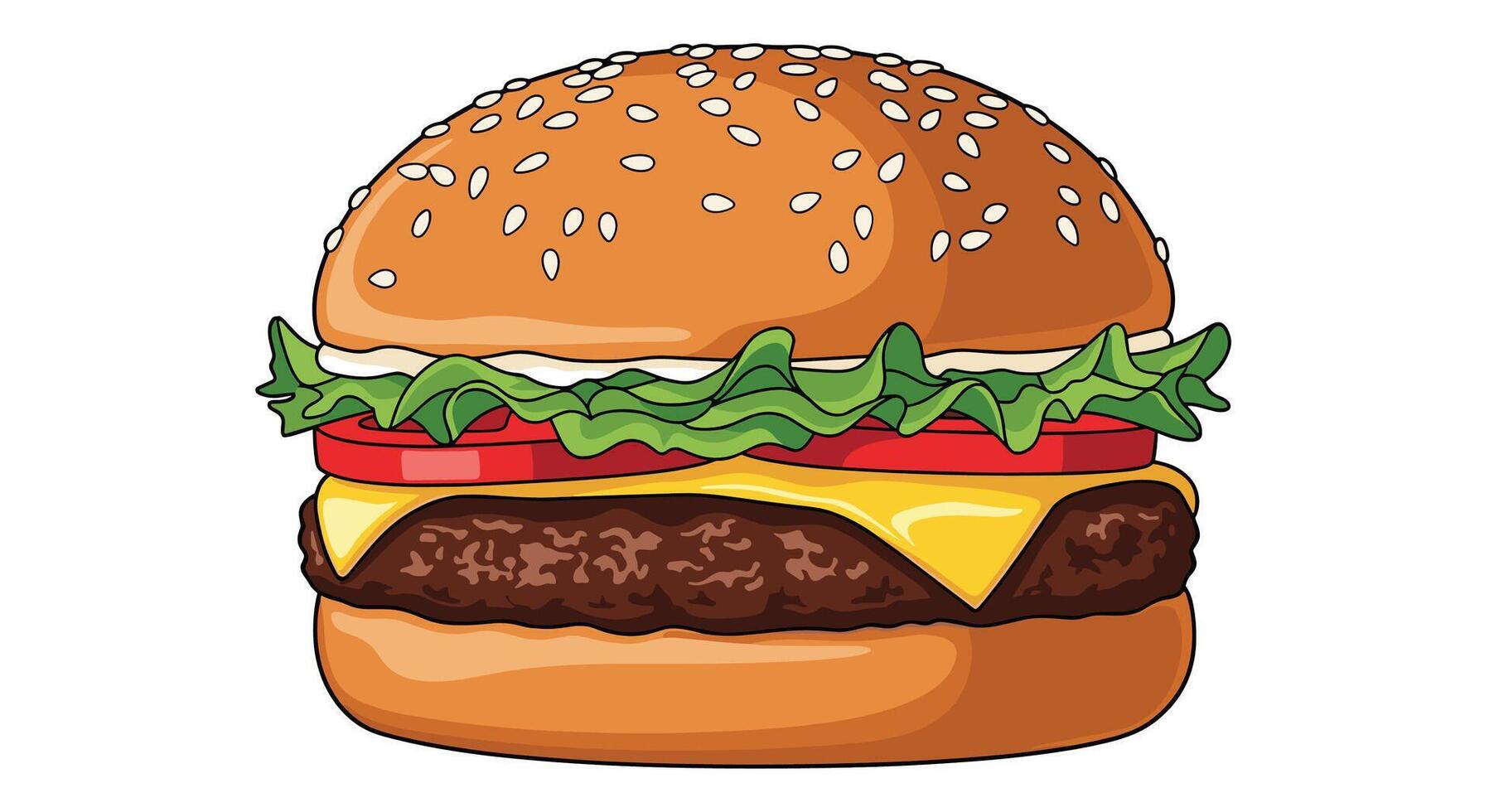 Delicious Burger Image Featuring All Fresh Ingredients and Mouthwatering Toppings Ready To Eat vector