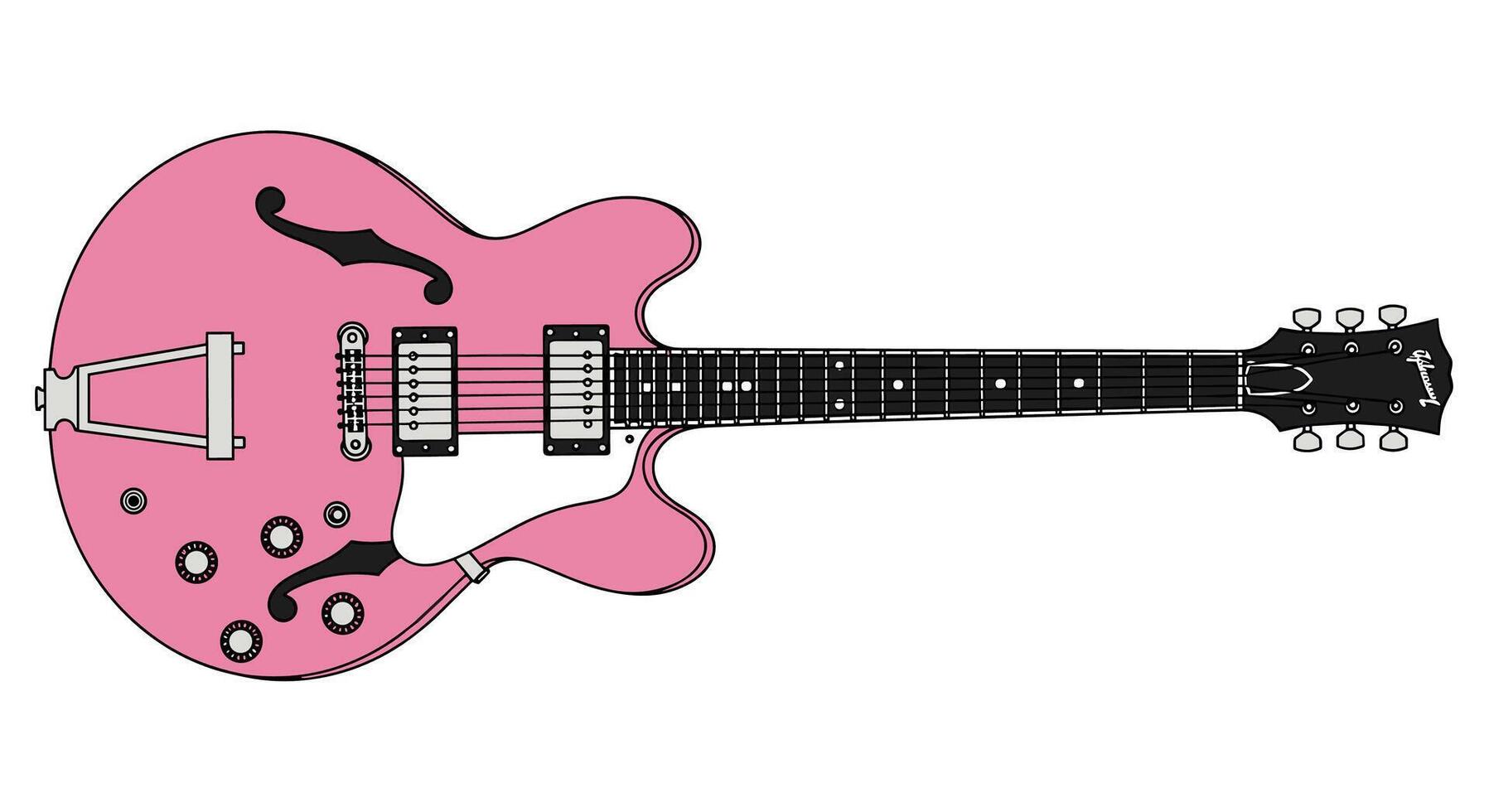 A Detailed Look at the Distinctive Features of a Semi-Hollow Body Electric Guitar vector