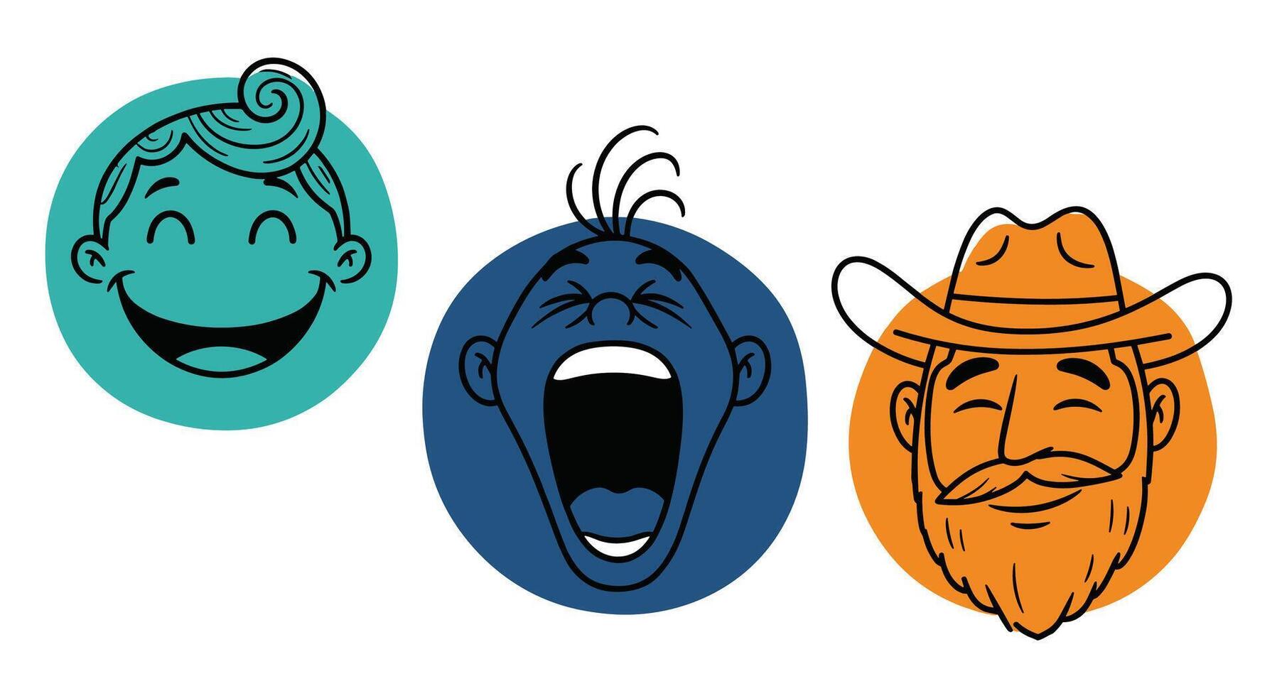 Cartoon Faces Expressions Icons Happy Laughing Crying Smiling and Character Portrait Set vector