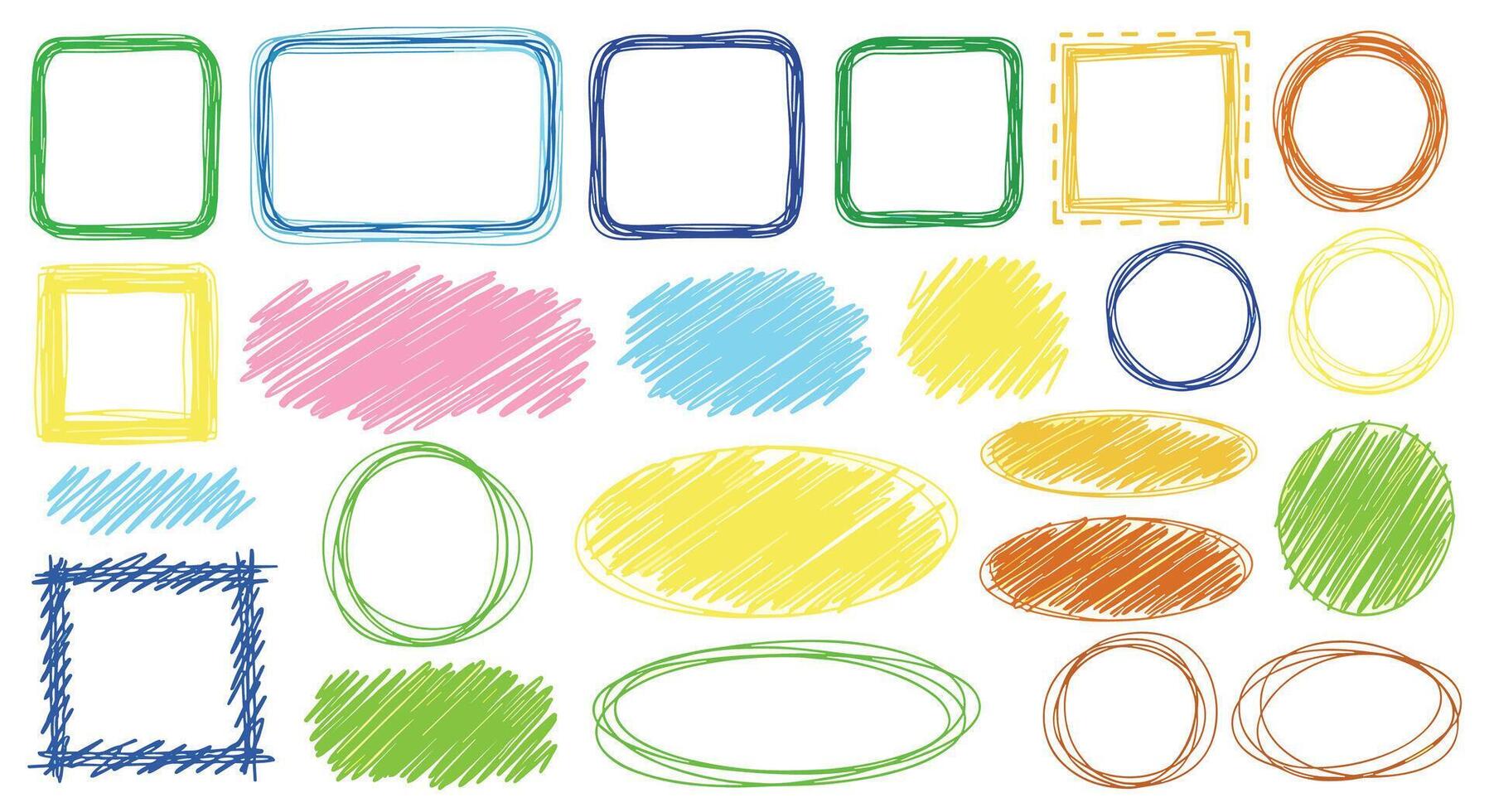 Hand Drawn Style Shapes and Frames Square, Rectangle, Circle, and Oval Collection vector