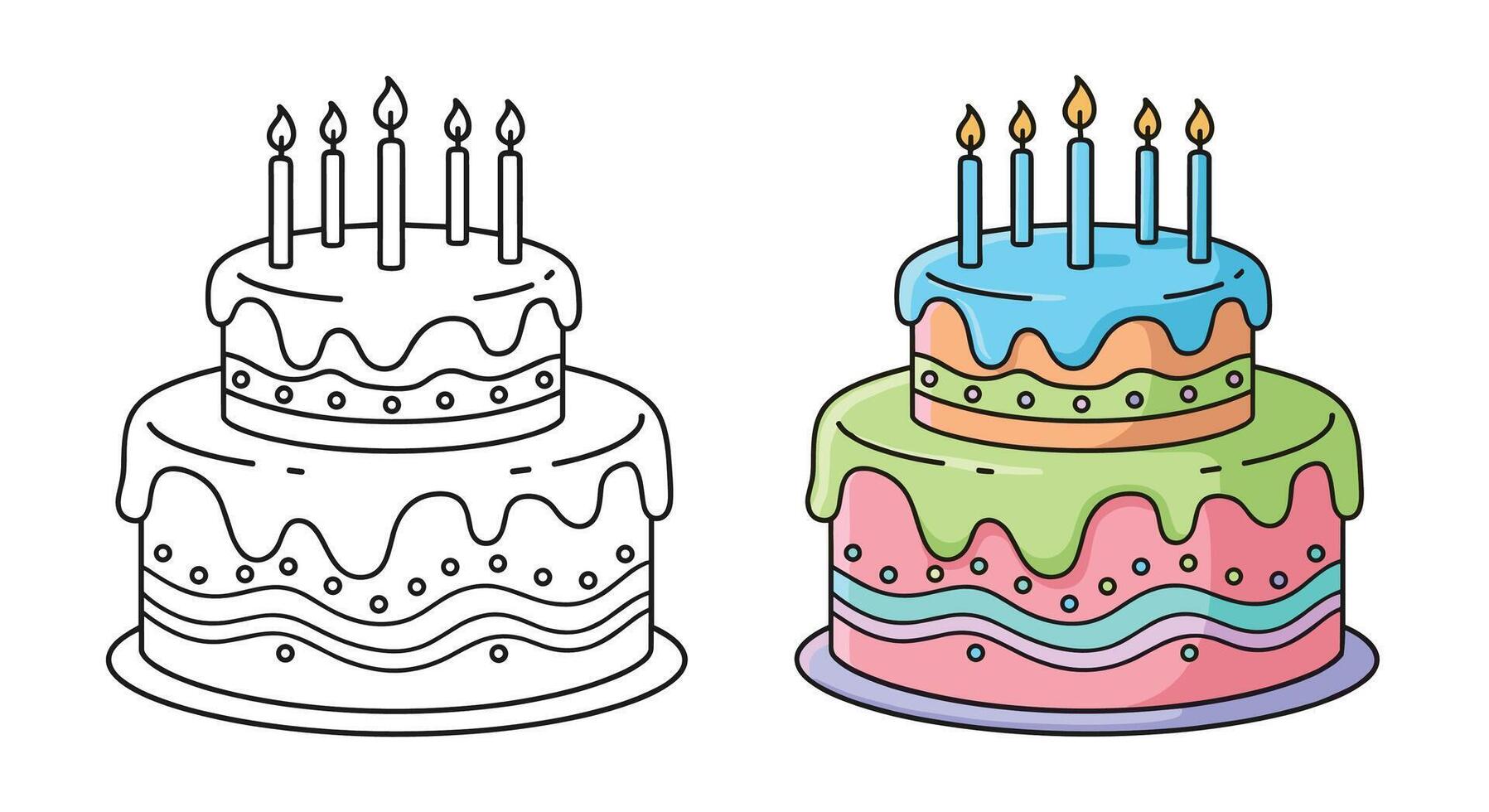 Delicious Two Tier Birthday Cake Idea with Candles for a Special Day vector